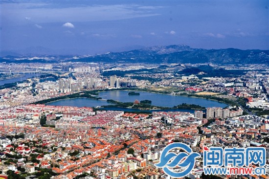 高空下，西湖公園、泉州博物館、閩臺緣博物館等構筑
