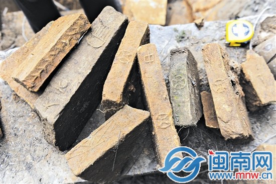從墓室挖出的磚有很多種圖案：葉脈紋、篦梳紋、銅錢紋
